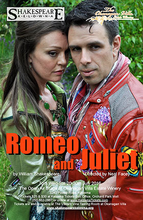 Romeo and Juliet poster for Shakespeare Kelowna's 2016 performance in the vineyard